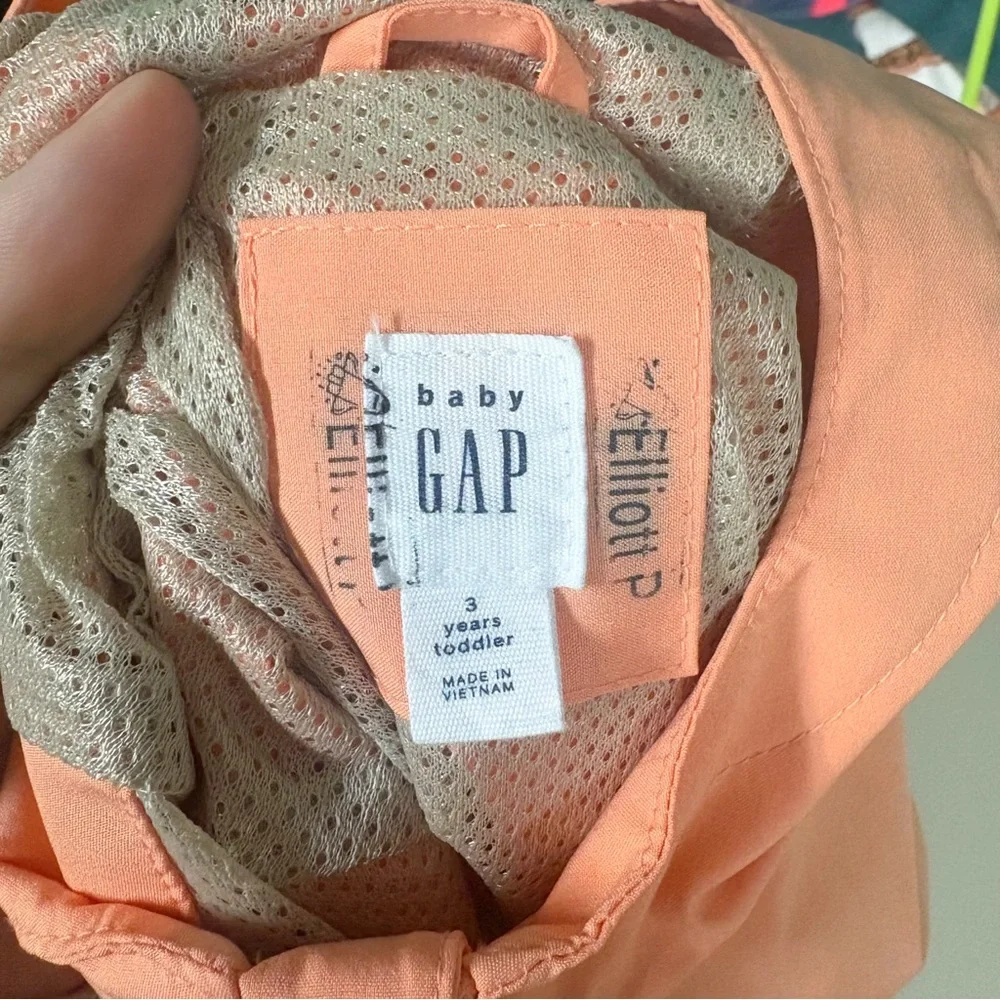 Gap Orange & Tan Hooded Mesh Lined Tech Anorak Jacket Rain Coat Windbreaker 3T